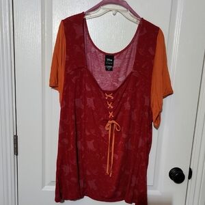 Her Universe Red and Orange Short Sleeve Tie Front Blouse